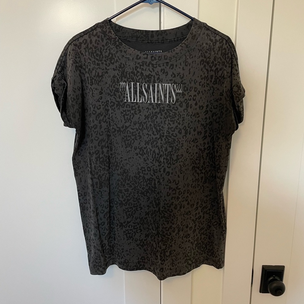All Saints Gray Leopard Print Tee